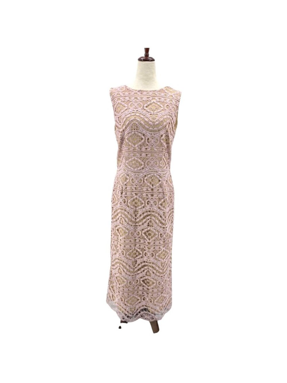Anthropologie Korovilas Womens 6 Cara Dress Midi Crochet Lace Sheath Pink Beige